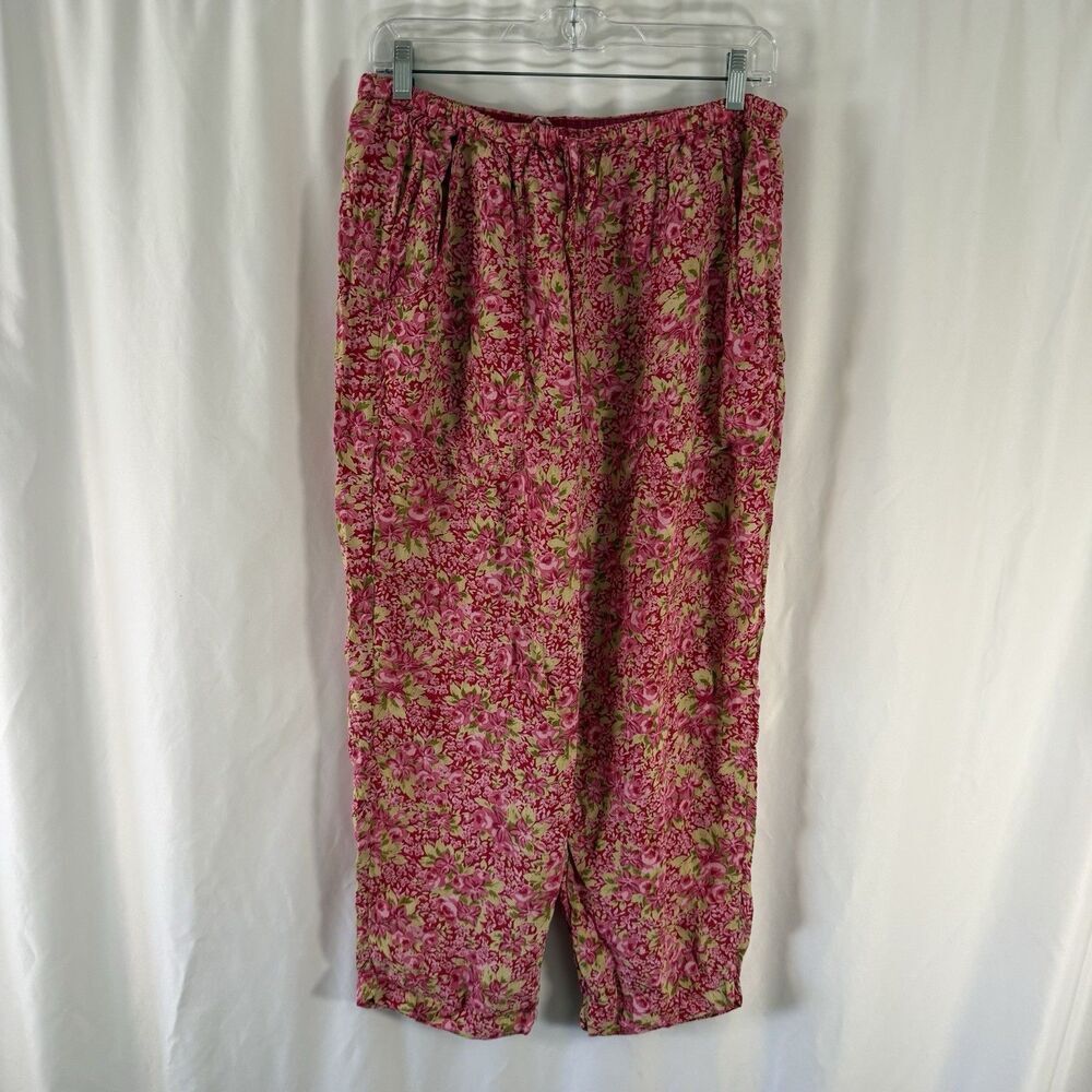 April Cornell Pants Women's Small Red Pink Floral Drawstring Pockets Lightweight